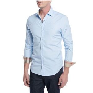 NWT Burberry Men’s Cambridge Classic Fit Stretch-Cotton Sport Shirt Pale Blue L